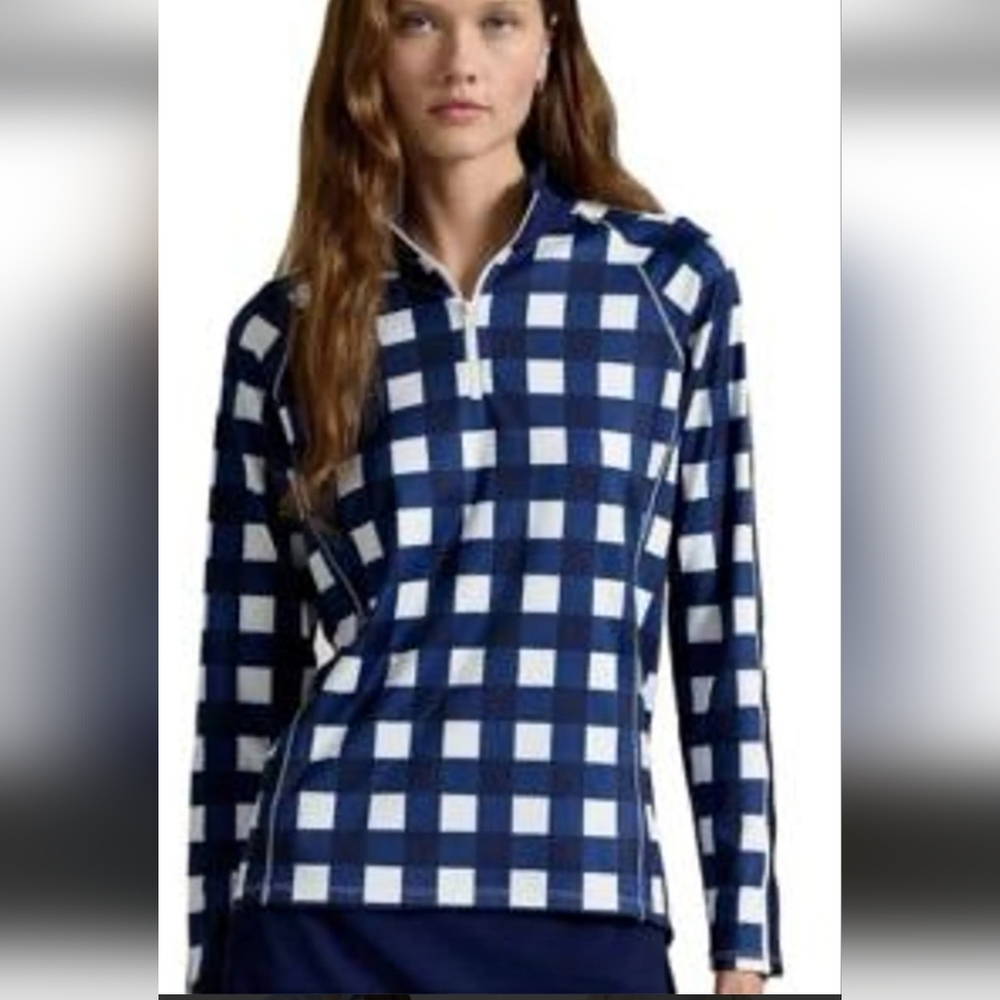 Ralph‎ Lauren Navy and White Check Zip Pullover